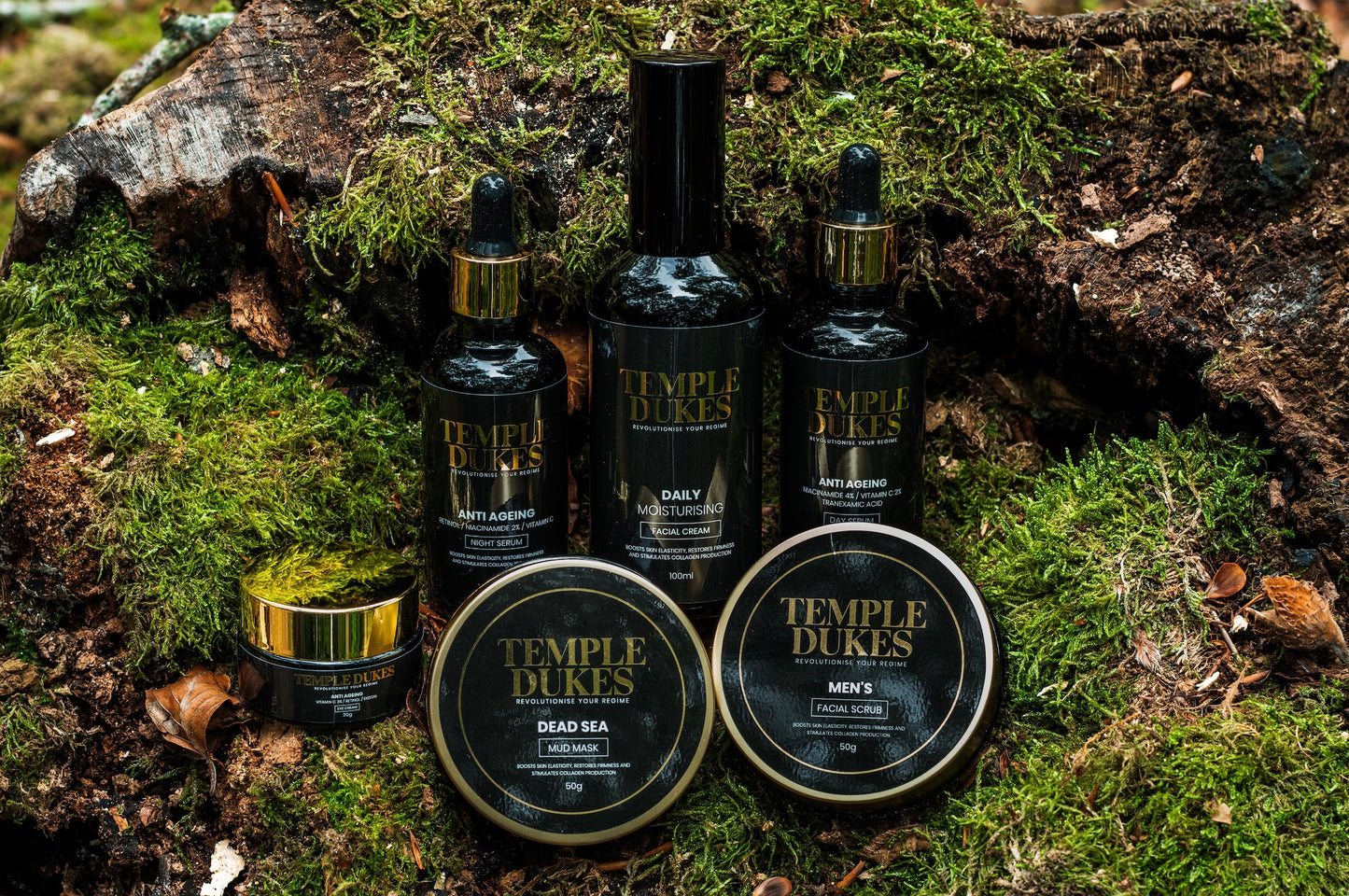 The Duke’s Regimen: Face scrub, mud mask, day and night serum, eye cream and face lotion